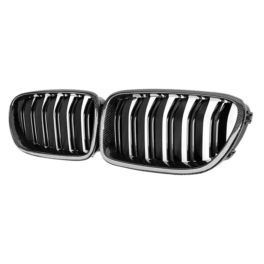 

Car Carbon Fiber Glossy Double Slats Front Kidney Grille Grill For-BMW 5 Series F10 F11 M5 2010-2016