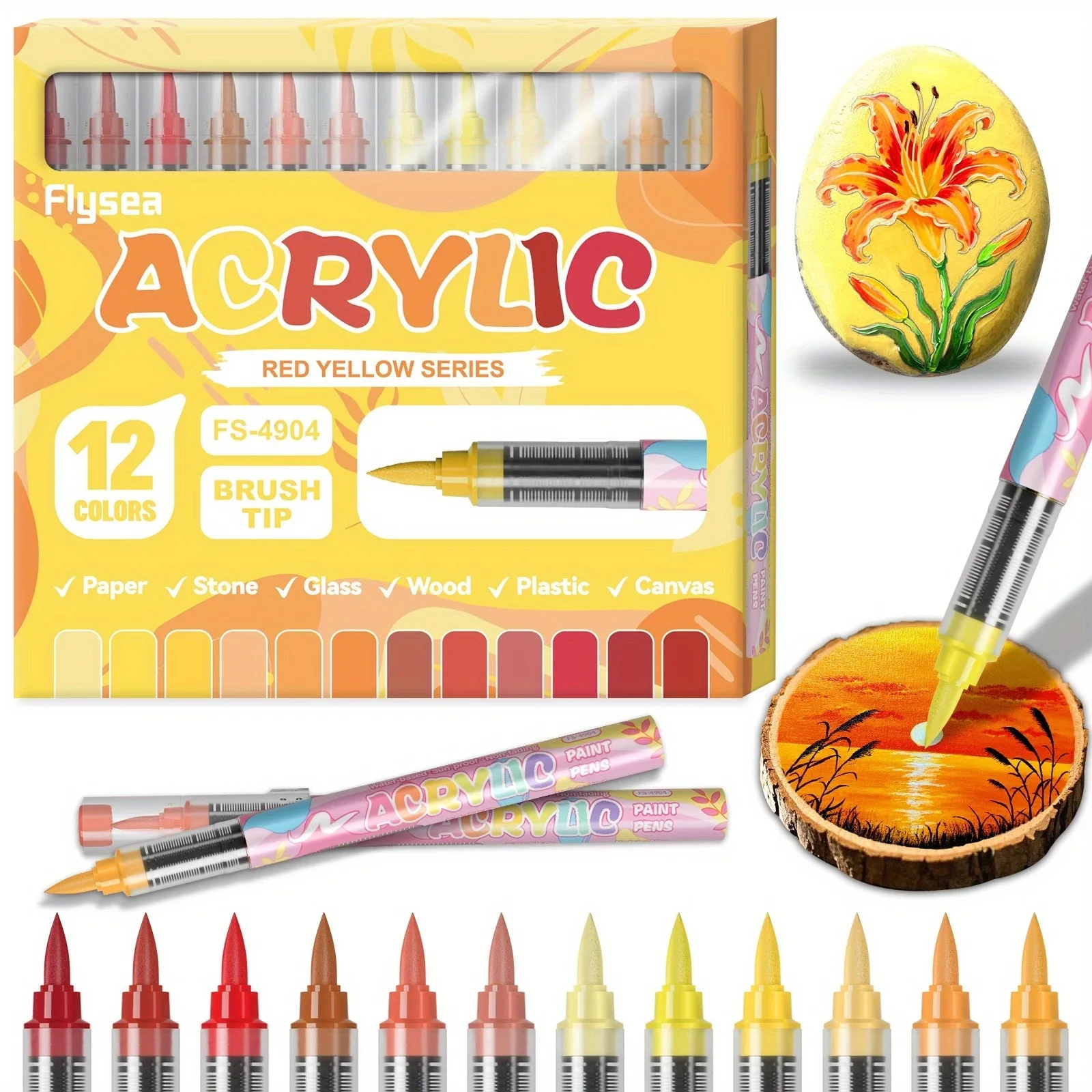 

Yellow Tones Acrylic Paint Markers Soft Brush Tip Student Graffiti Painting Pens Set for Illustration Sketching Rock Painting