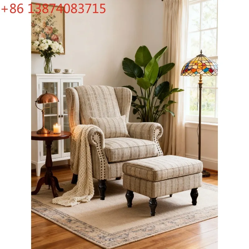 American light luxury cotton and linen tiger chair, French striped casual solid wood single