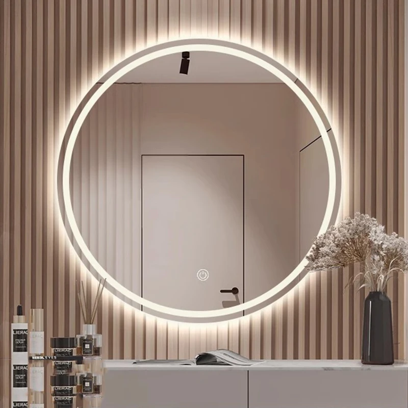 Luxury Mirror Vanity Bedroom Round Wall Hanging Living Room Modern Design Makeup Mirror Led Girls Espejo Pared House Decoration