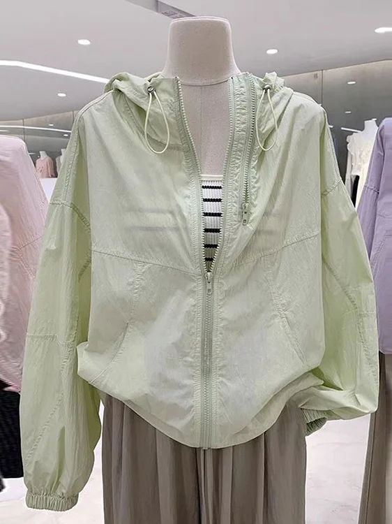 Jaqueta Fena Leve e Respirável para Atividades ao Ar Livre Verão 2025 Estilo Coreano com Capuz e Zíper