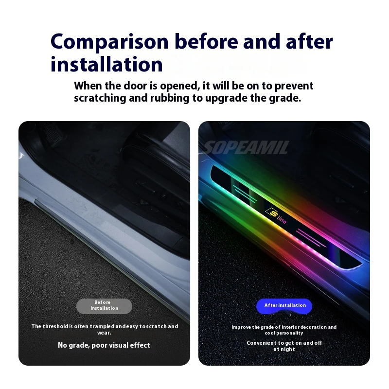 For Audi Sline A3 A4 A5 A6 A7 A8 Q3 Q5 Q7 Q8 RS3 RS4 S3 S4 LED Car Door Threshold Welcome Pedal Light Multicolor Atmosphere lamp