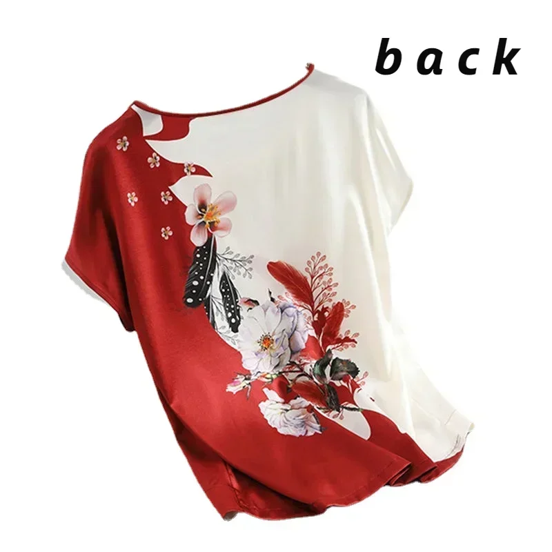 Casual Short sleeve Women Silk Satin Blouses Fashion Batwing sleeve Vintage Print Floral Blouse Ladies Tops