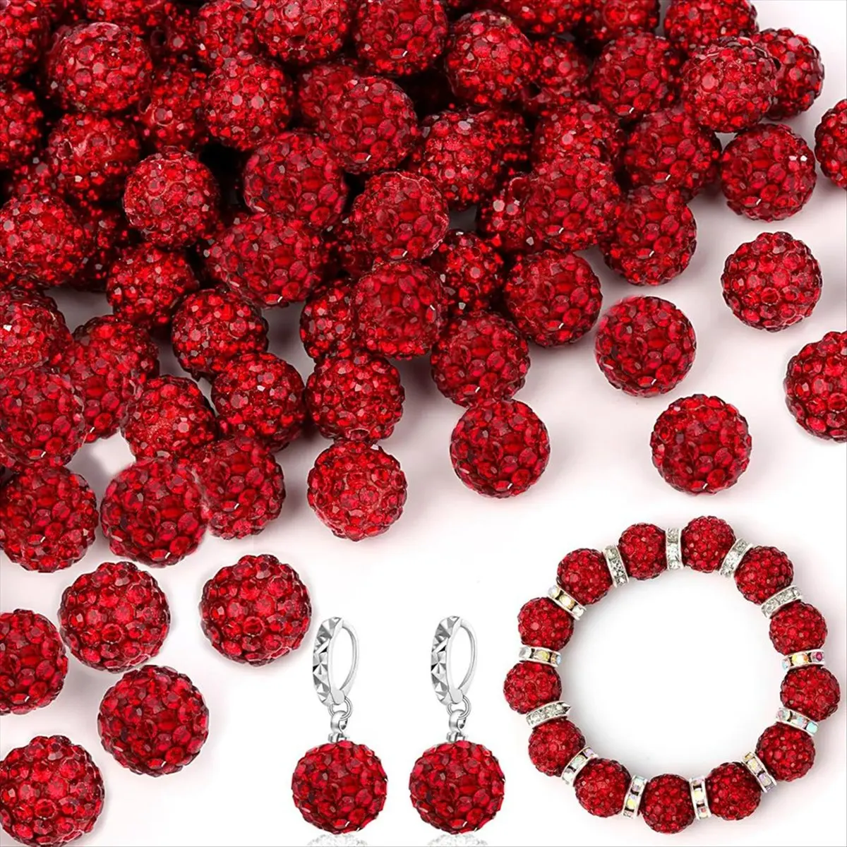 *HOPE 150 Pcs 10mm Rhinestone Beads for Jewelry Making, Sparkle Clay Rhinestone Beads for Bracelet Necklace Earring Red
