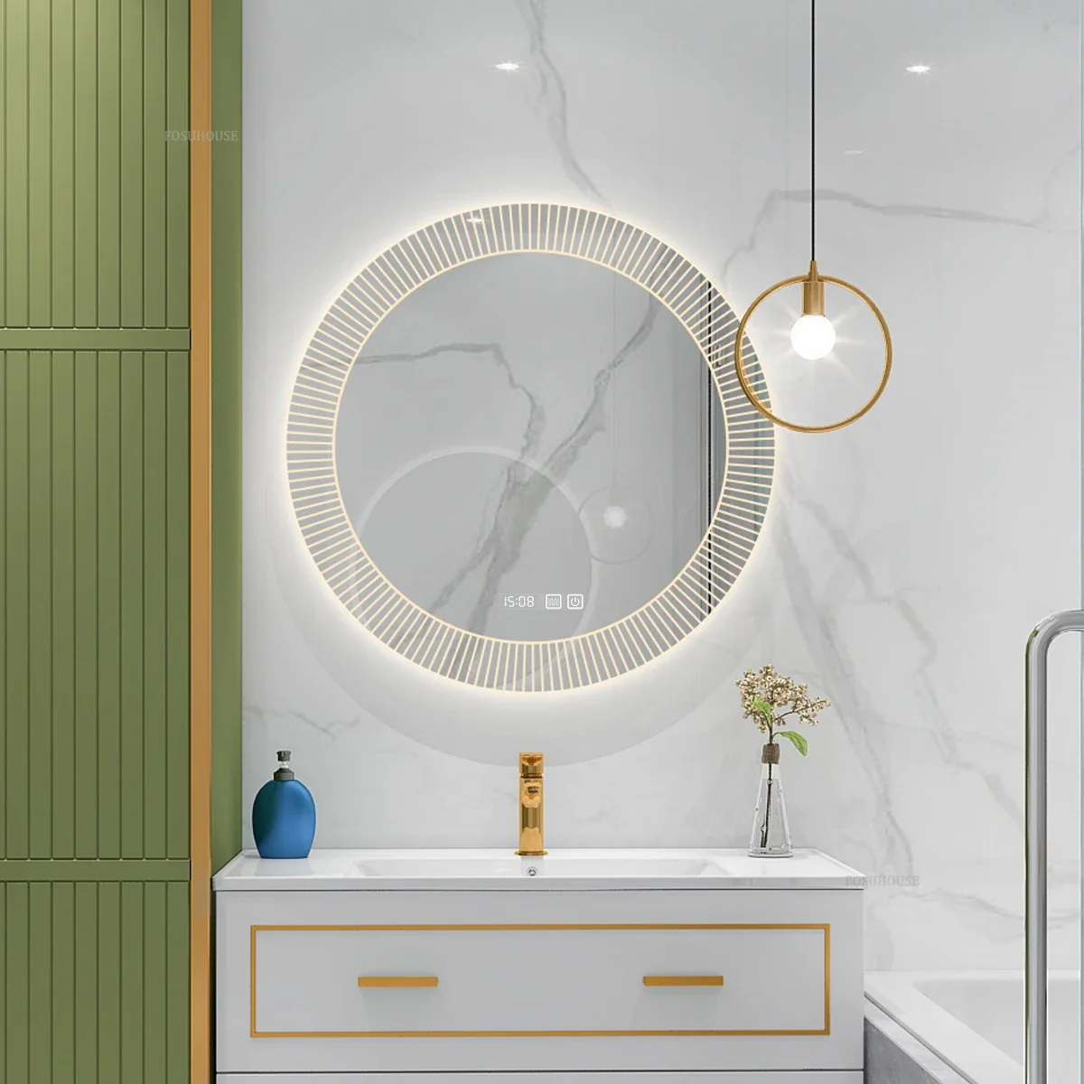 Modern Style Smart Bath Mirrors Wall Mounted Toilet Round Mirrors Home Bathroom Led Luminous Dressing Mirror with Touch Screen