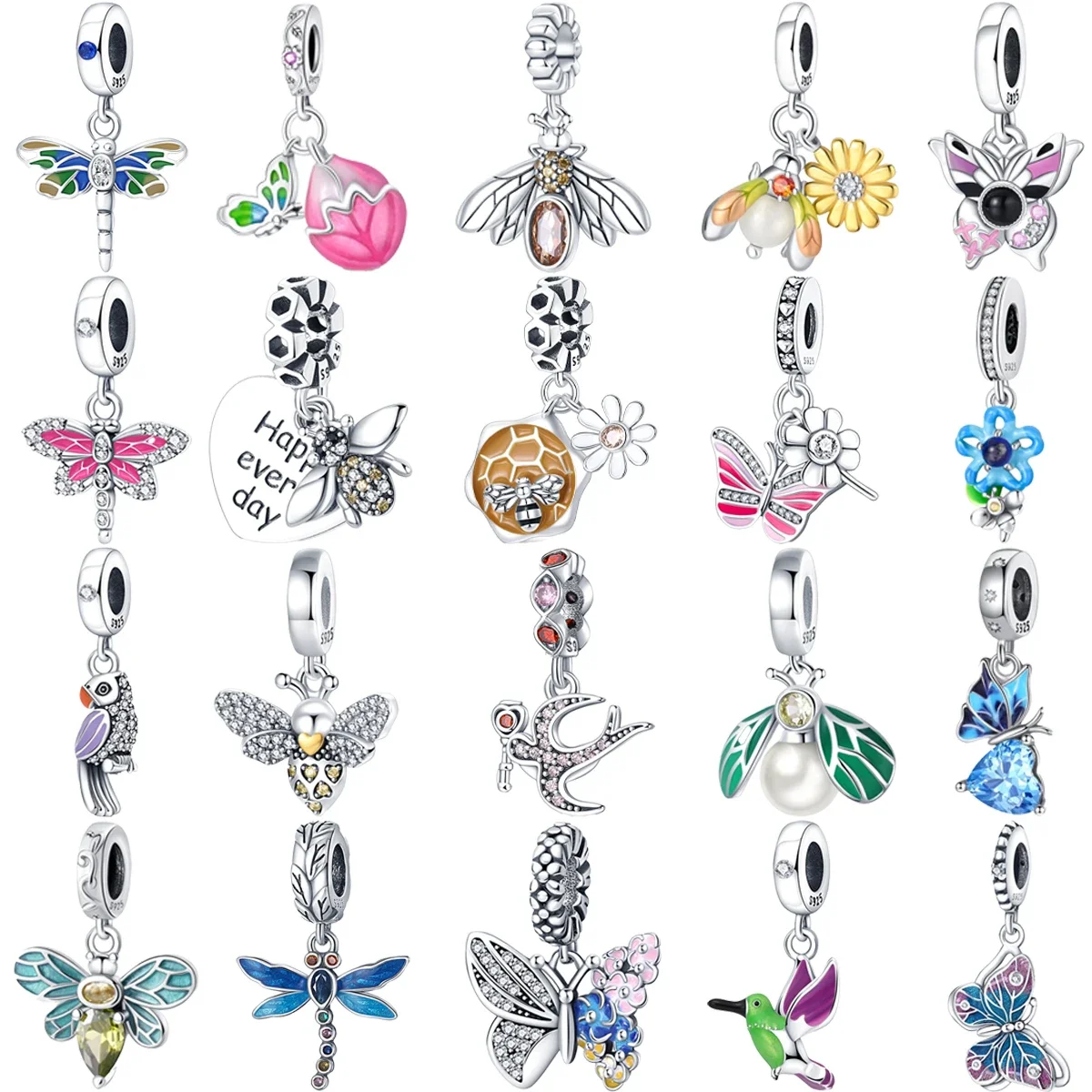 

Original 925 Sterling Silver Dragonfly Bee Firefly Butterfly Flower Charm Beads for Pandora DlY Bracelet Women's Jewelry Gifts