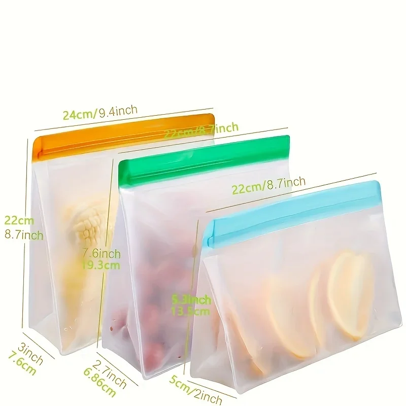 Reusable Silicone Food Bag Freezer Stand Up Food Storage Bag PEVA Bag Leakproof Containers Kitchen Fresh Bag Wrap Ziplock Bag