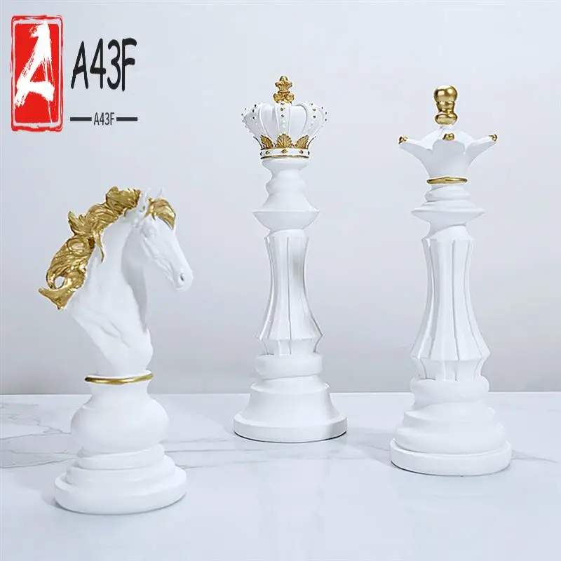 

A43F-Chess Resin Decor Ornament Office Figurines Queen Knight Statue Collection Object Sculptural Models Of Chess Pieces