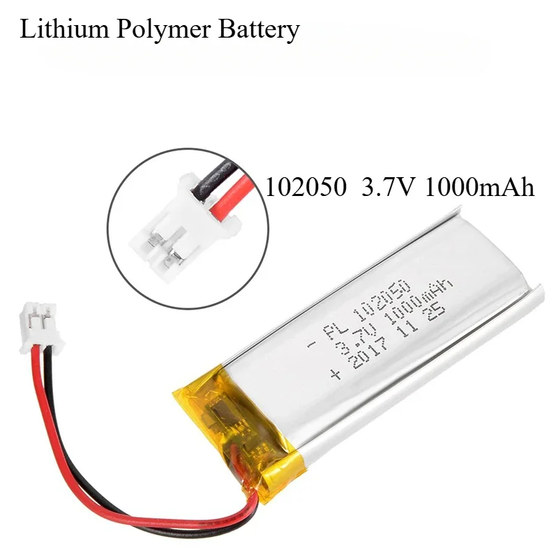 102050 3.7V 1000mah Lithium Polymer Rechargeable Battery for MP3 GPS Recording Pen LED Light Beauty Instrument