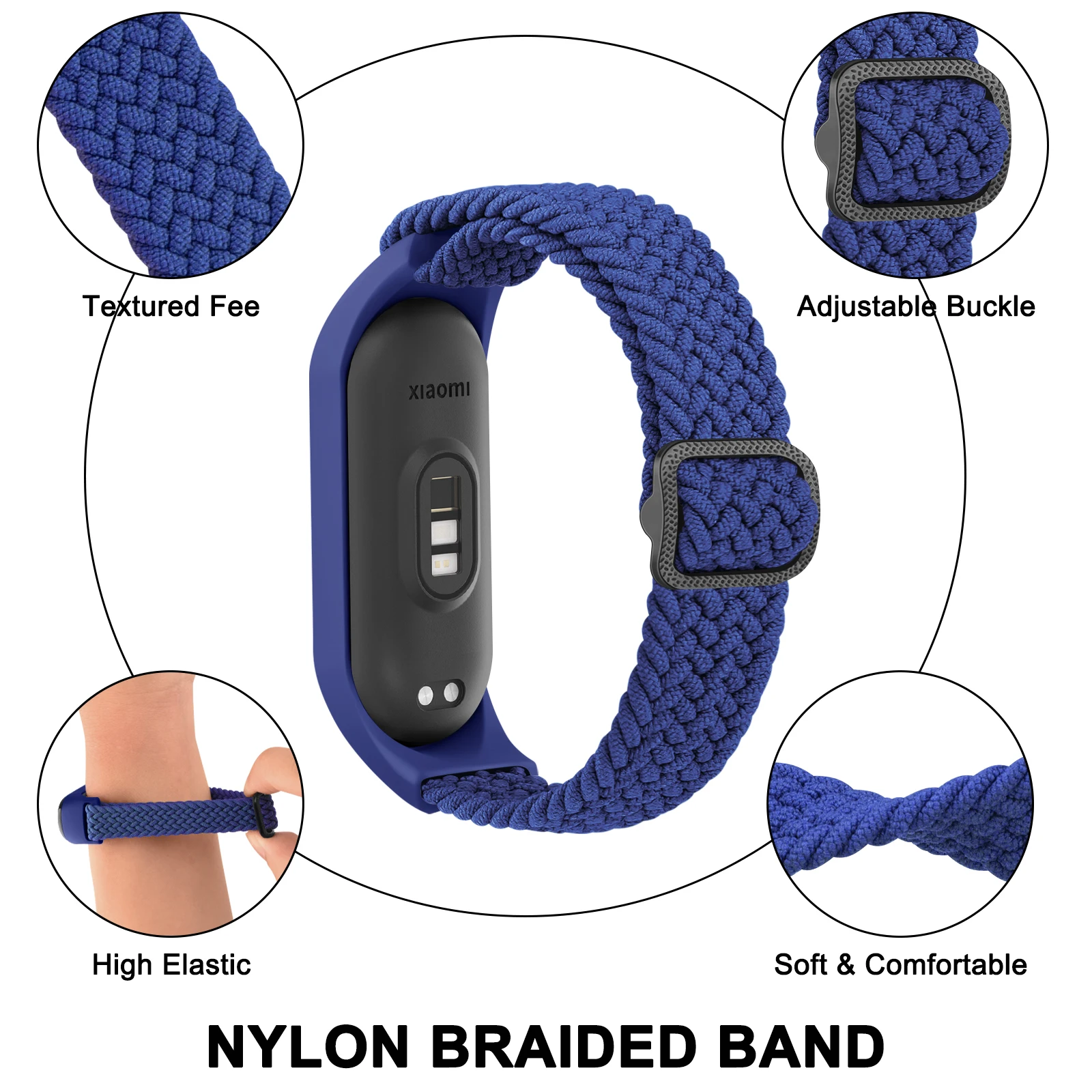 Geflochtenes Armband für Xiaomi Mi Band 7 6 5 4 3, elastisches, verstellbares Armband für Amazfit Band 5, Ersatzarmband – Detail 4