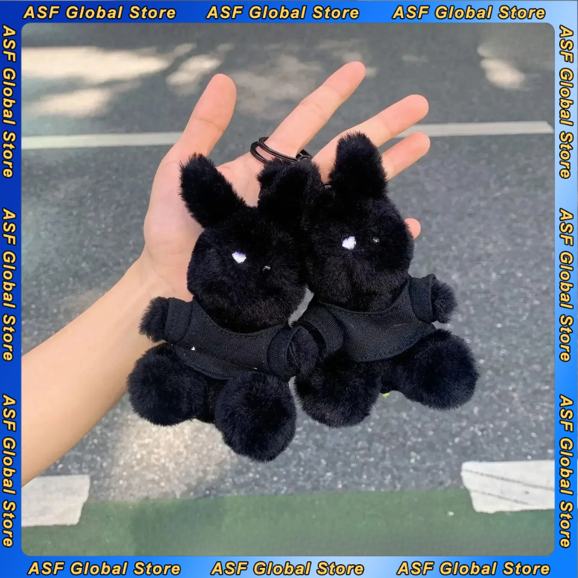 13.5cm Anime Figure Peripherals Cute Ins Style Black Rabbit Plush Pendant Cartoon Bag Plush Pendant Bag Keychain Model Gift Toys