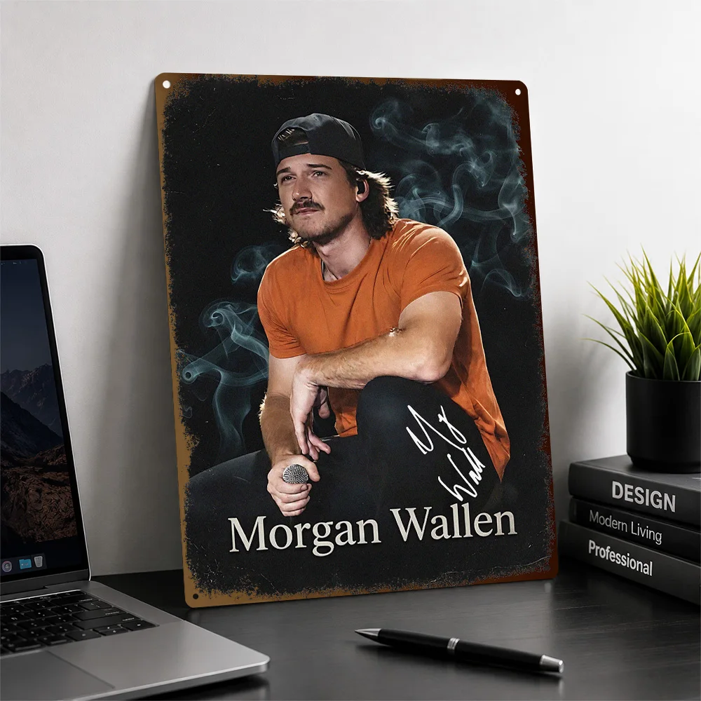 Morgan Wallen Portrait Textured Poster Personalized Aluminum Metal Sign Americana Vocal Design Wall Art For Audio Corner Decor