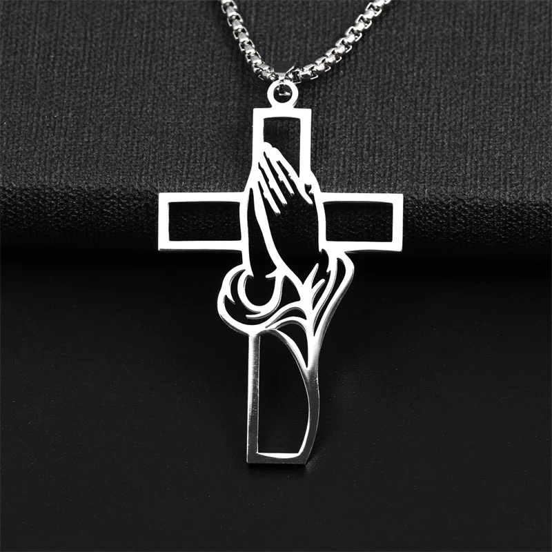 Christian Bible Cross Chain Necklace Stainless Steel pendant Necklace for Men Religious Prayer Jesus Jewelry Jewelry Gift corren