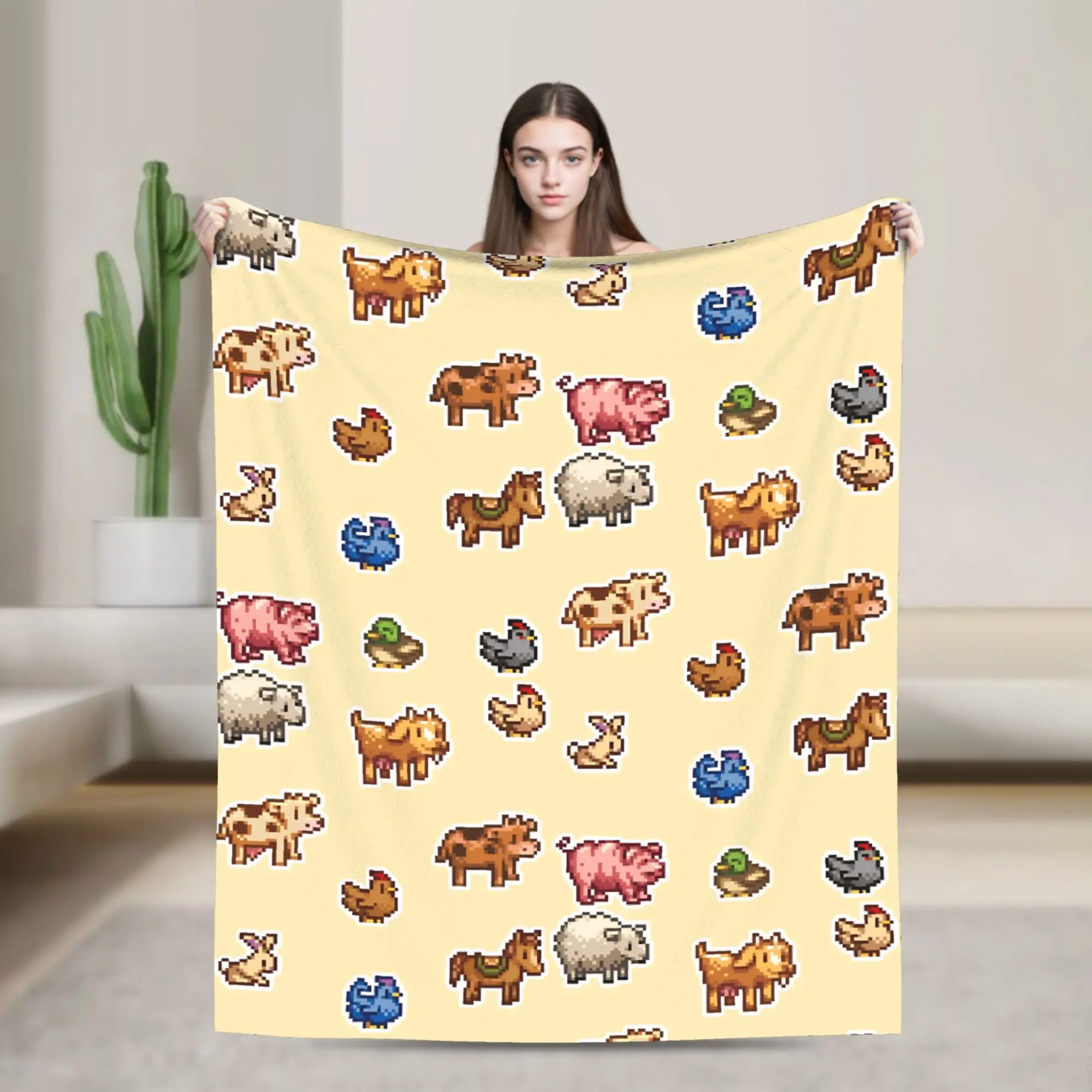 Stardew Valley Animals Chicken Super Warm Blankets  Travel Plush Bedding Throws Novelty Couch Flannel Bedspread Sofa Bed Cover
