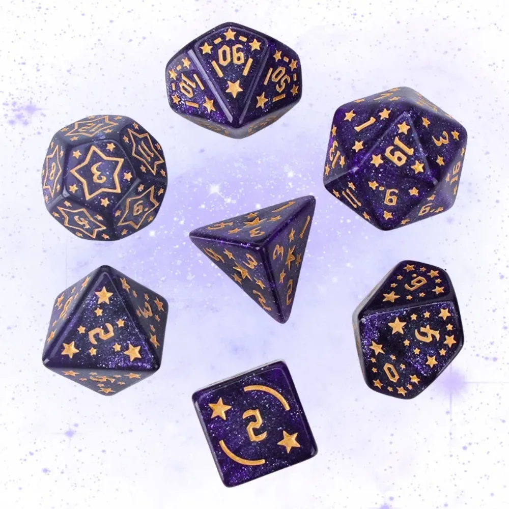 7-Piece Set Star Dice and Plastic Bag Packaging Set Acrylic Material Polygonal Dice Suitable for Entertainment Tabletop Games