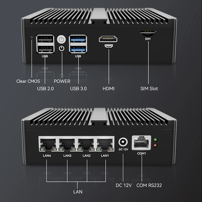 Industrial Mini PC X86 Firewall Intel Celeron N5105 N5100 Processor 4x 2.5G Ethernet SIM slot Support WiFi 4G LTE  Windows Linux
