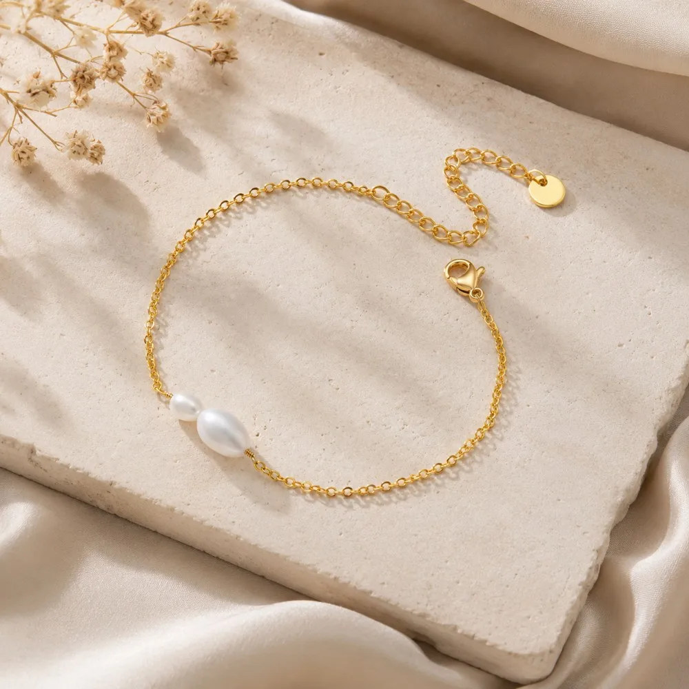 Modisches 18k Vergoldetes Edelstahl Süßwasserperlen-Armband Einfache Elegante Mini-Kette Hochwertiges Mode-Accessoire