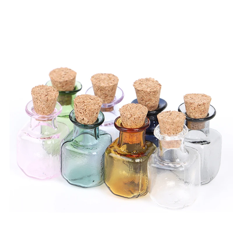 2Pcs 1:12 Dollhouse Mini Glass Color Bottles Cork Bottles Tiny Jar Vials Model