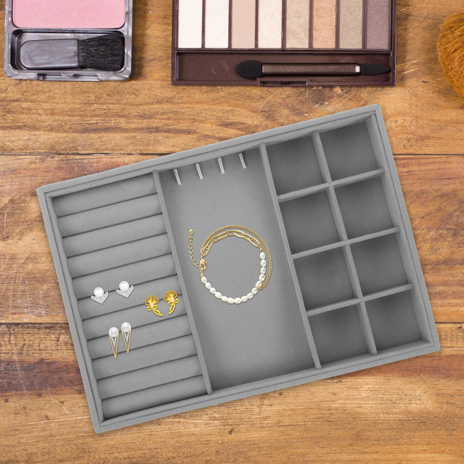 Jewelry Organizer Tray Stackable Grey Jewelry Storage Insert Ring Display Holder For Women Drawer Table Display Stand