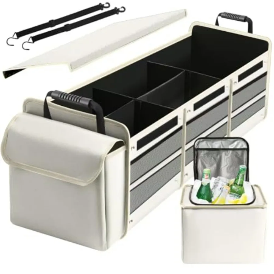 

Car Trunk Organizer with Insulated Leakproof Cooler Bag 4 in 1 Waterproof Portable Car Storage Organizer with Collapsible Cover