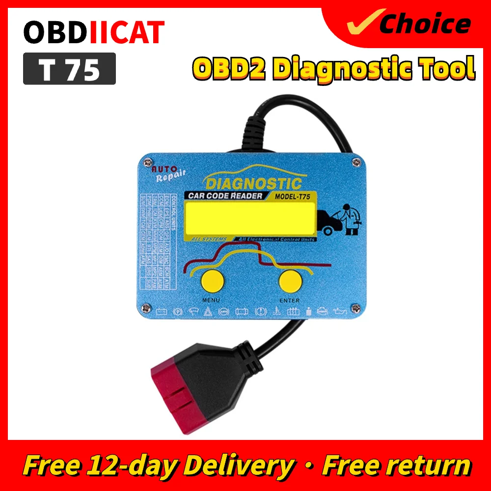 Professional Auto OBD Code Reader T75 Diagnostic Tool For All Systems OBD2 Code Scanner With Good Quality