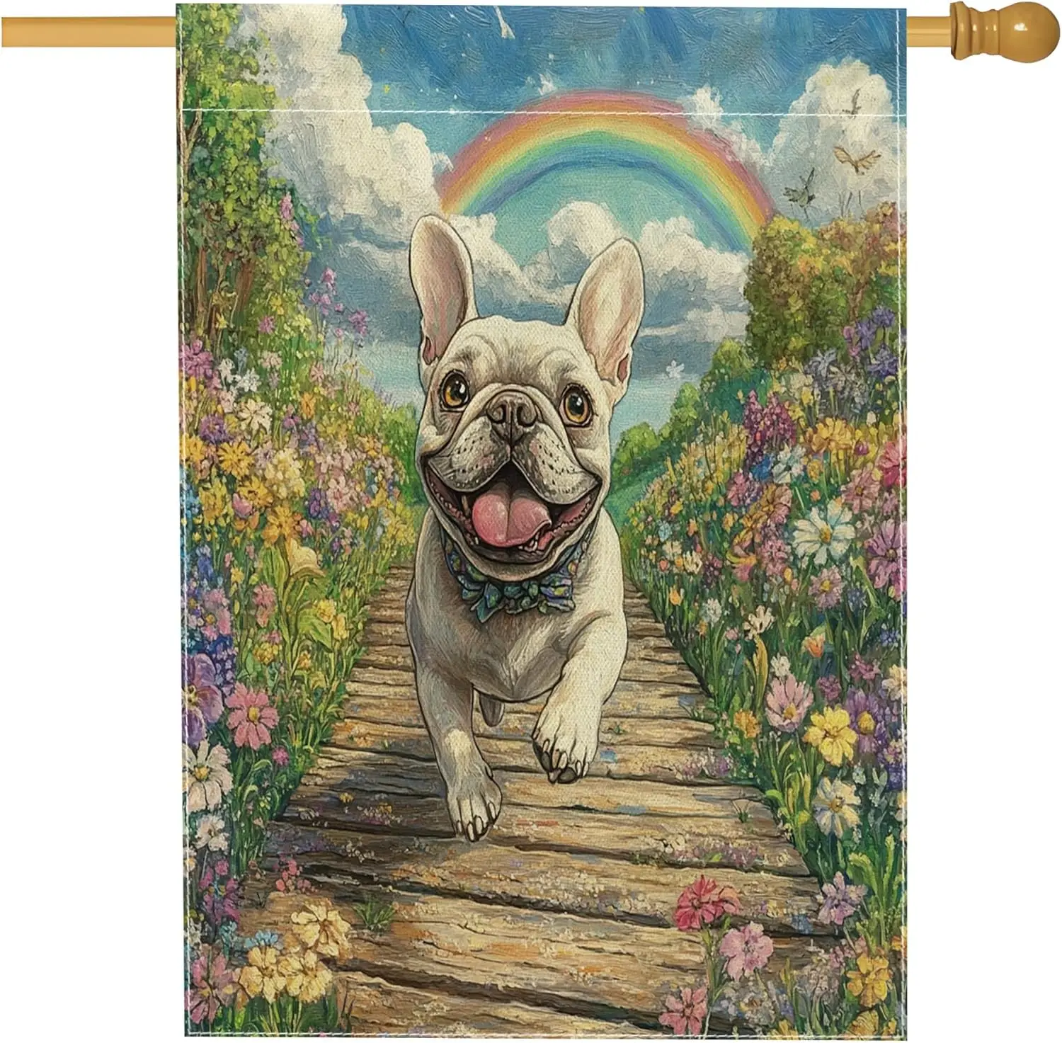 Spring French Bulldog Dog House Flag 28''x40'' Double Sided for Outside Decorative, Country Garden Puppy Fro AAS