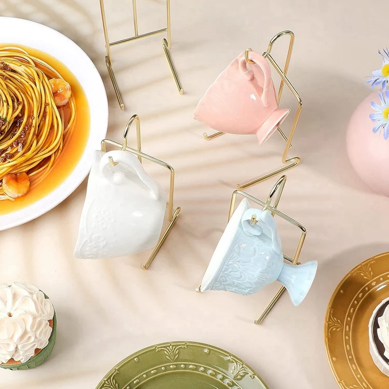 8 Pieces Tea Cup and Saucer Display Stand Holder Cup Saucer Holder Pack Tea Coffee Mug Organizer for Kitchen Plate-A27R