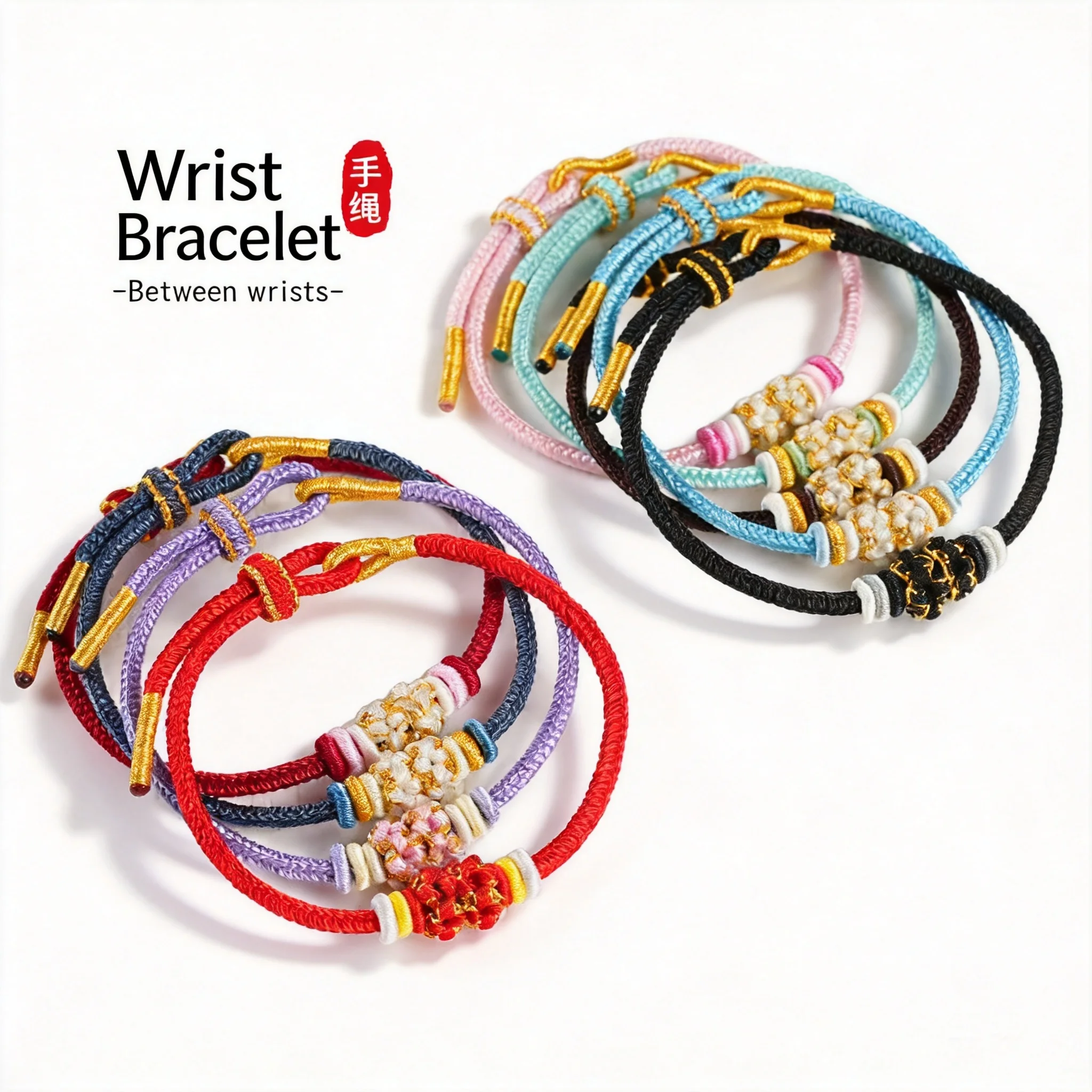 Chinese Style Handwoven Peach Blossom 8 Strand Lucky Bracelet Adjustable Semi Finished Diy Beaded Fortune Blessing Rope For Wome
