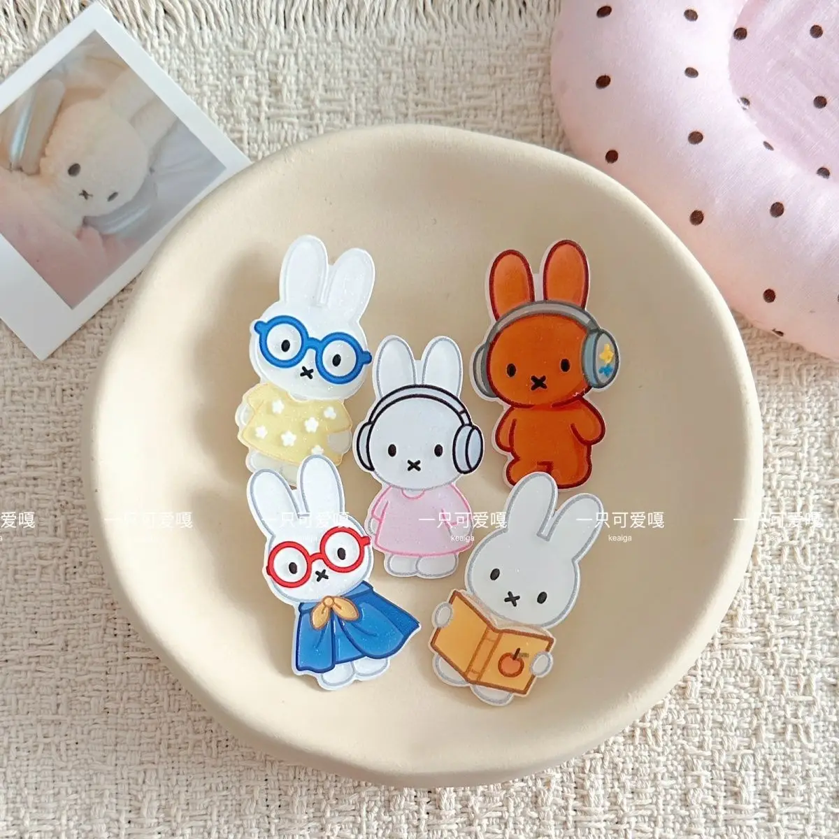 Kawaii Miffy Hairpin Cute Cartoon Acrylic Pixel Miffy Rabbit Beak Clip Beach Hairpin Headband Accessory Clip