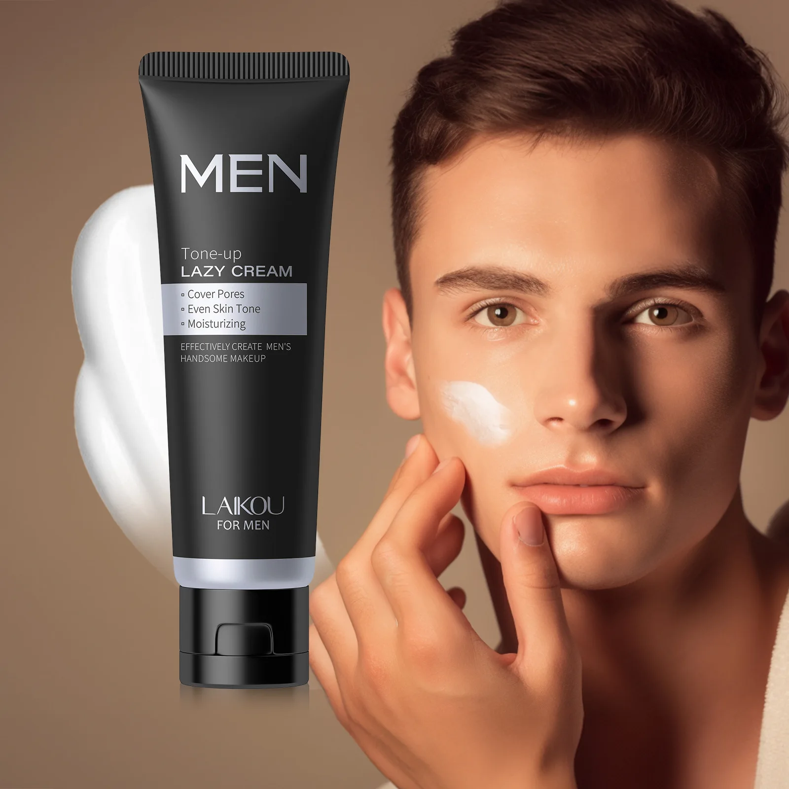 Men Tone UP Cream Corrector de maquillaje desnudo, hidratante Beige claro, crema de tono de larga duración, cobertura media para todo tipo de piel,