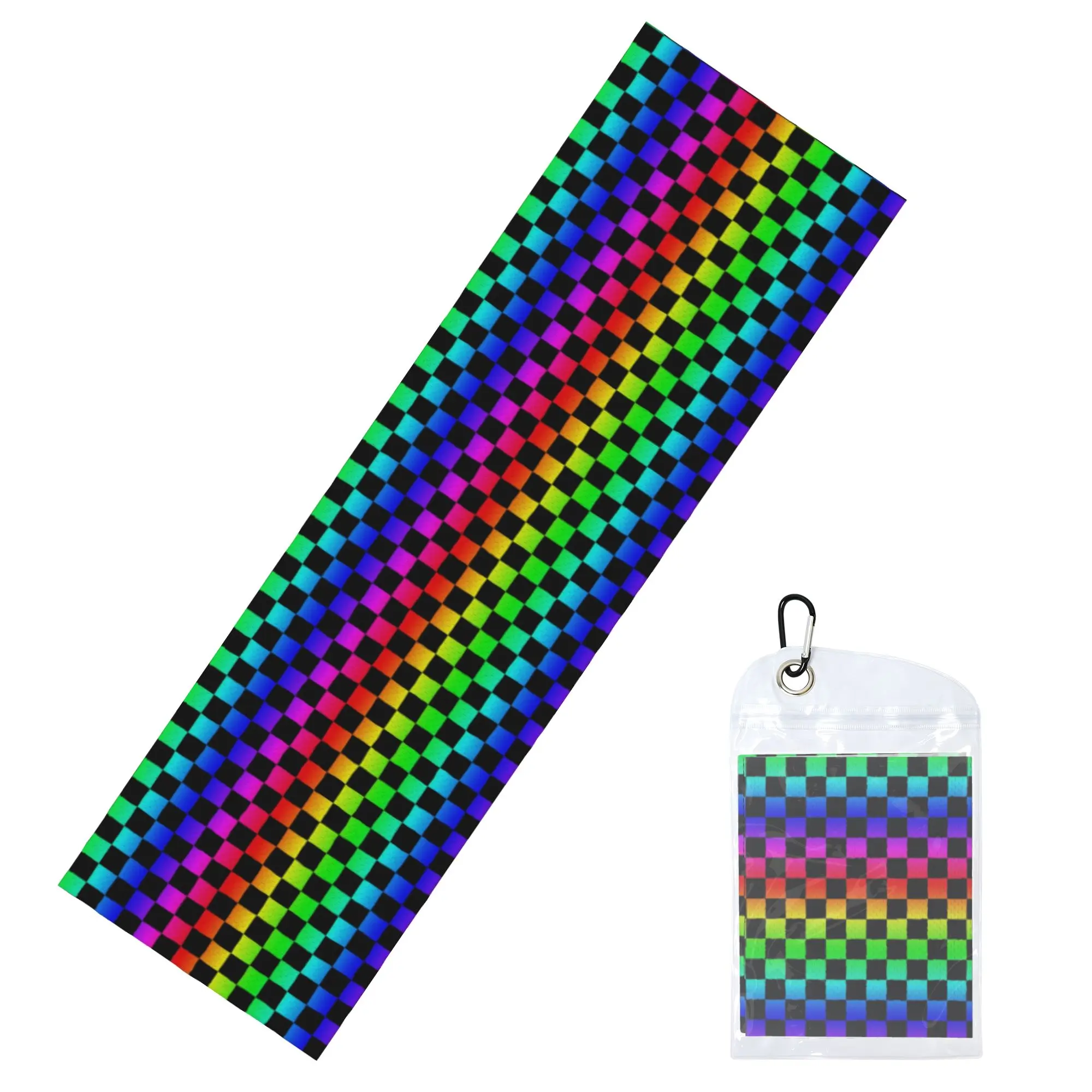 Rainbow Checkers Checkerboard Cold Exercise Towel   Super Soft Breathable Instant Cooling Towel Yoga Towels
