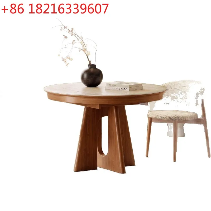 YAO travertine rock slab dining table small apartment telescopic variable round table small apartment