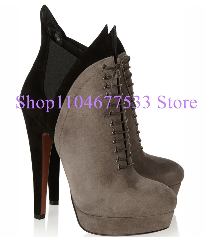 

Новые лоскутные женские ботильоны на шнуровке, модные женские короткие ботинки на платформе на тонком каблуке, модельные туфли большого размера для вечеринок