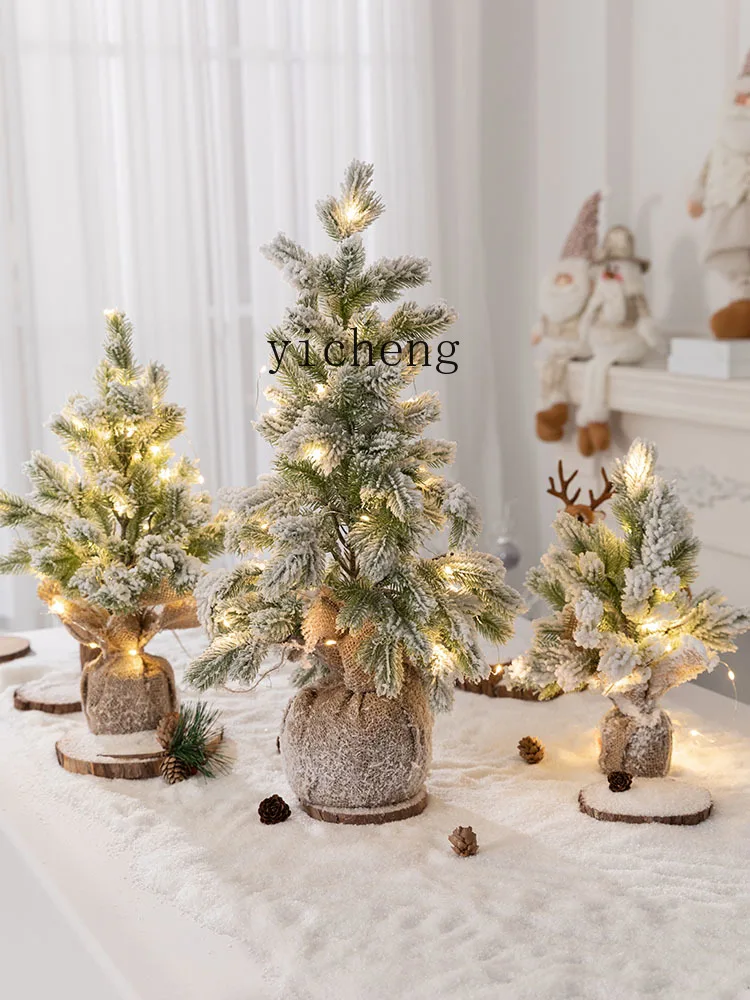 YY Christmas Decorations PE Flocking Simulation Snow Warm Light Christmas Tree with Lights Ornaments