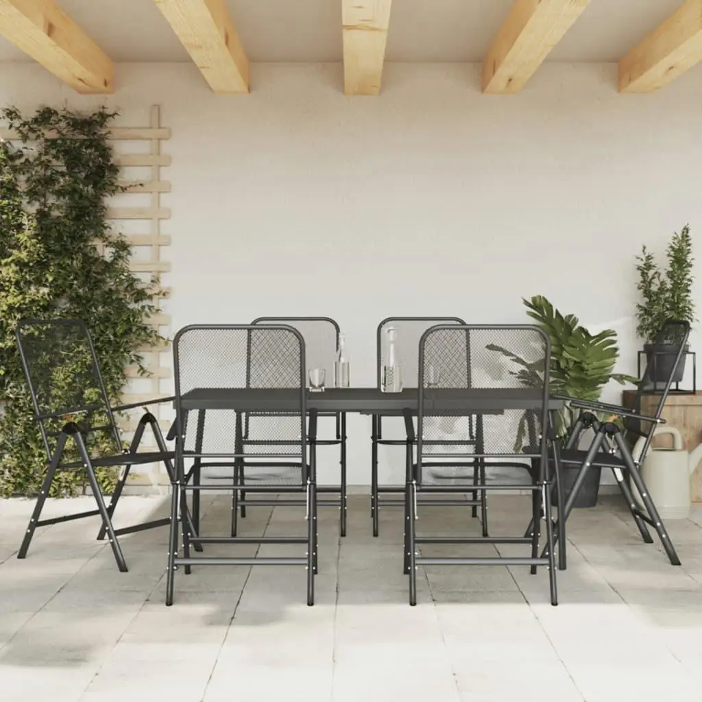 

Foldable Garden Dining Set Anthracite Metal Outdoor Furniture Compact Space Saving Design