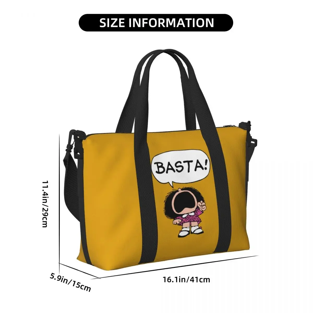 Custom Mafalda Basta Tote Bag for Women Large Capacity Quino Argentina Cartoon Beach Gym Travel Bags