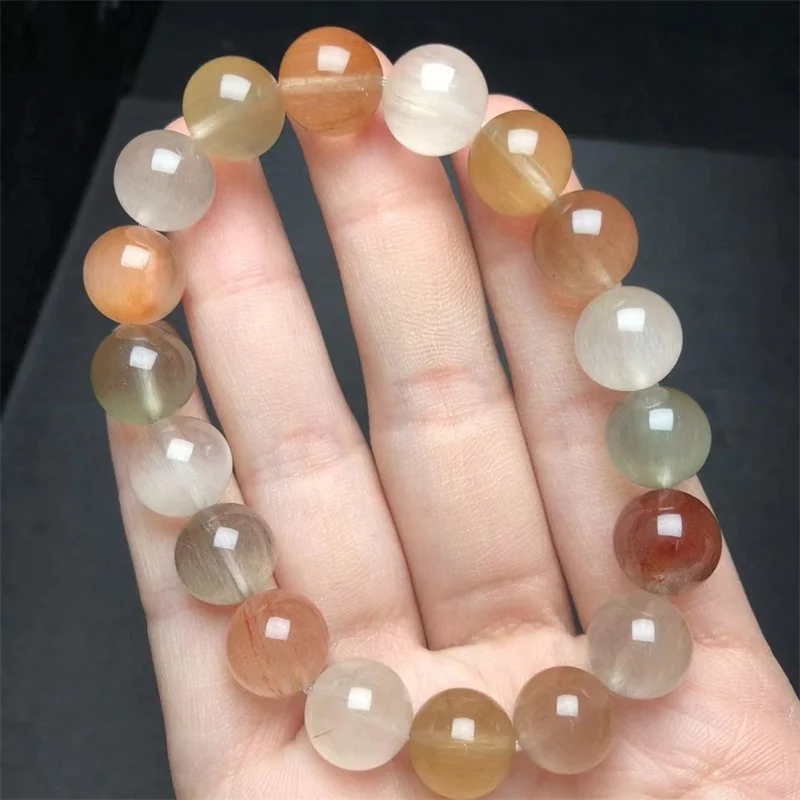 11.5MM Natural Colored Rabbit Quartz Bracelet Women Fashion Sweet Reiki Healing Energy Strand Girls Jewelry Gift 1PCS