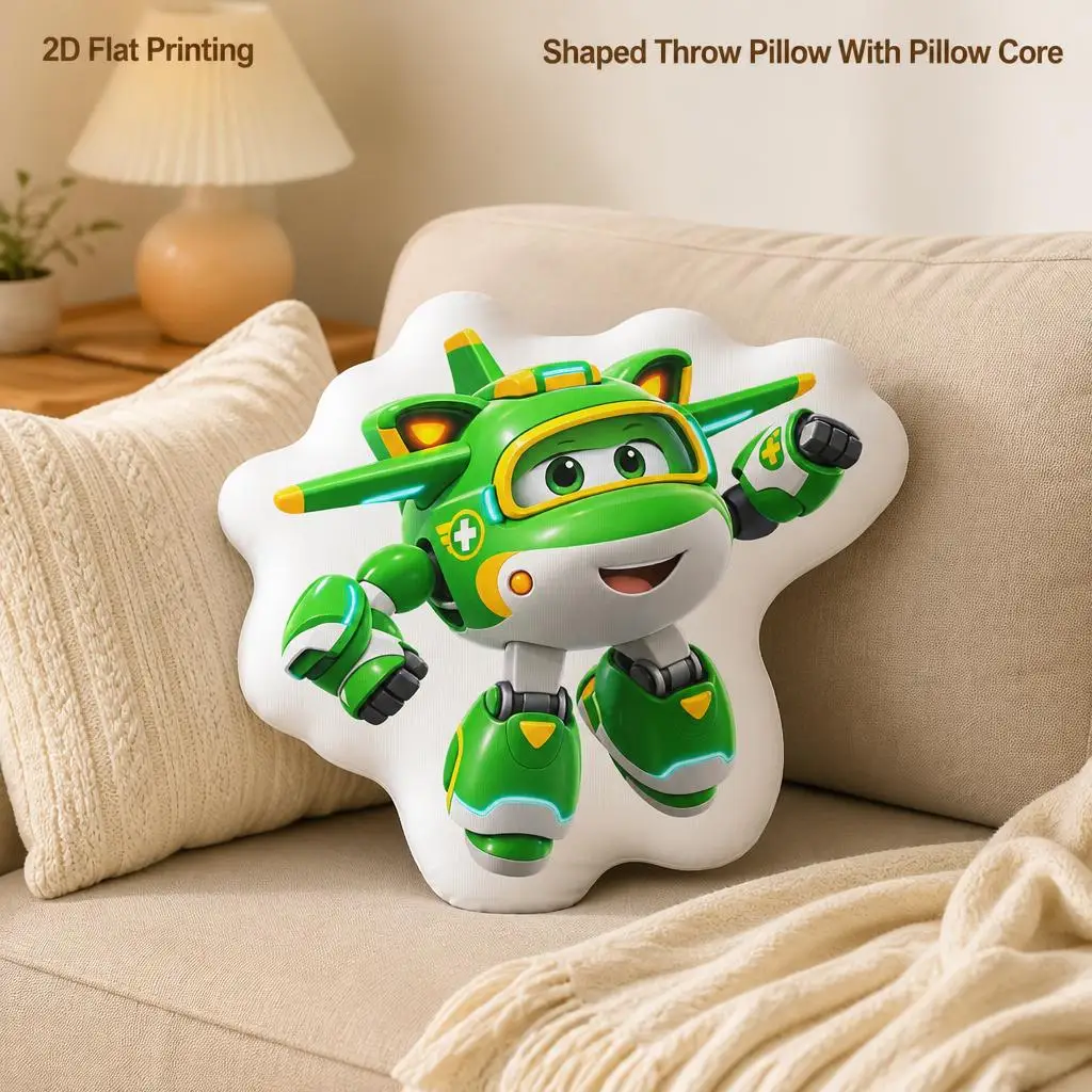 Green Airplane Robot Shaped Throw Pillow Cartoon Aircraft Cushion Stuffed Decorative Sofa Home Decor Gift for Kids Bedroom