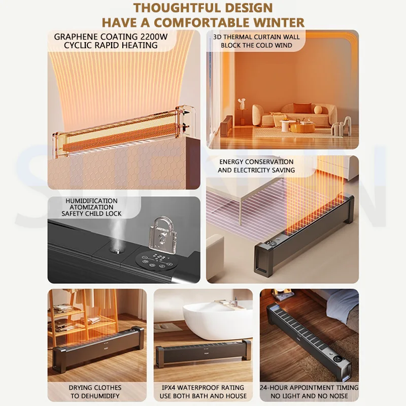 電気ヒーター グラフェンスカートラインヒーター 電気暖房 床暖房 温風送風機 急速暖房ヒーター