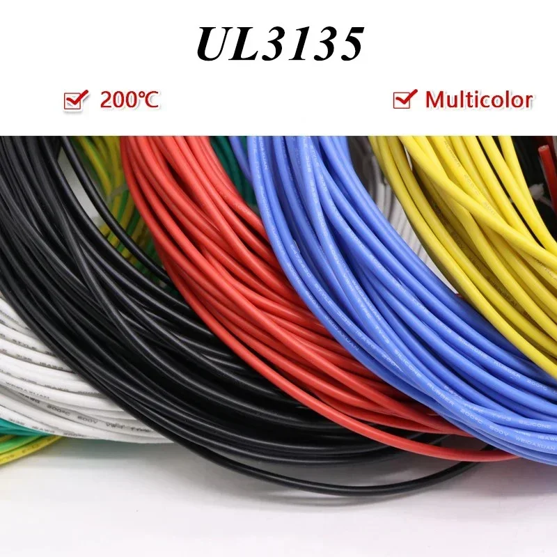 Cable de aislamiento de silicona UL3135, cobre estañado 30 28 26 24 22 20 18 16 14 12AWG, Cable resistente al calor de alta temperatura, 2/5/10M