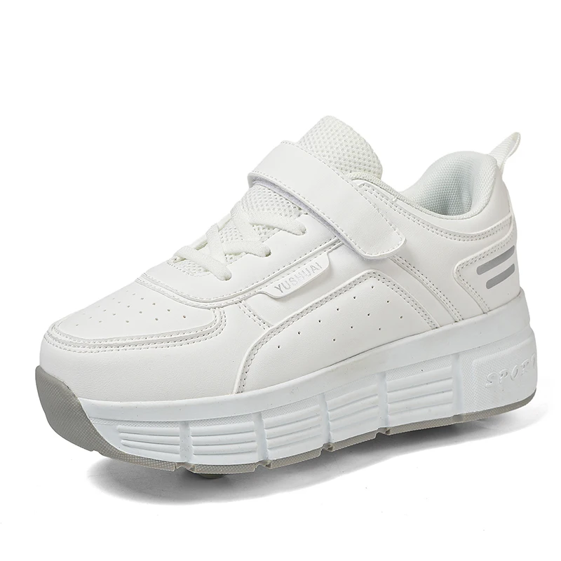 2024 novo tênis de corrida de couro de duas rodas moda sapatos de caminhada crianças confortáveis sapatos de patinação