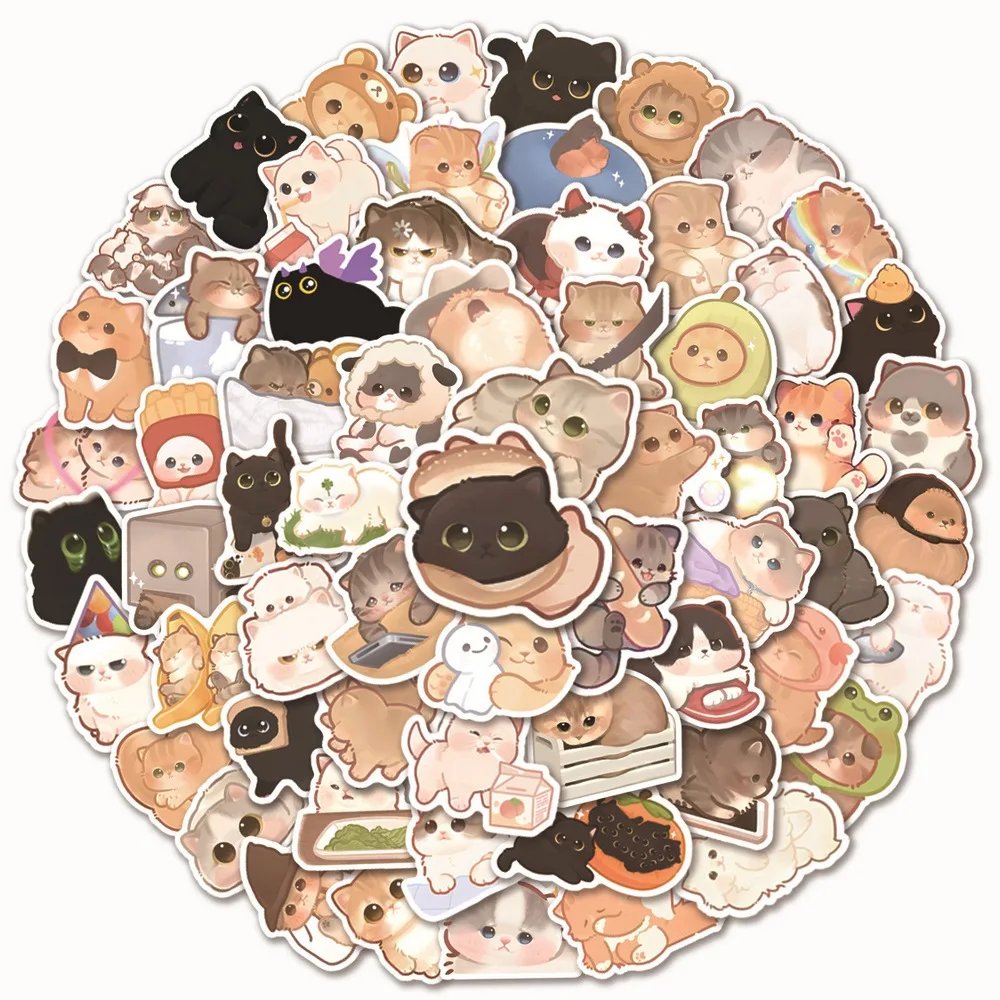 50/100pcs Cute Cat Stickers Notebook Stationary Scrapbook Laptop Phone Guitar Kawaii Animal Decal for Kids DIY Toy