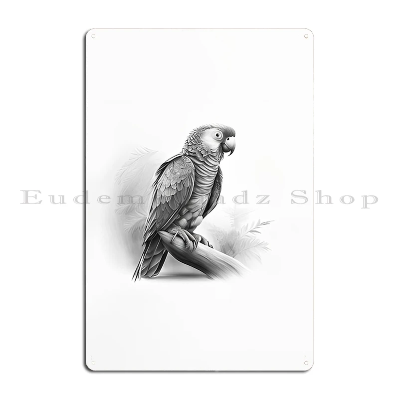 Black And White Parrot Pencil Drawing Metal Sign PaintingCustom Club Garage Wall Pub Tin Sign Poster