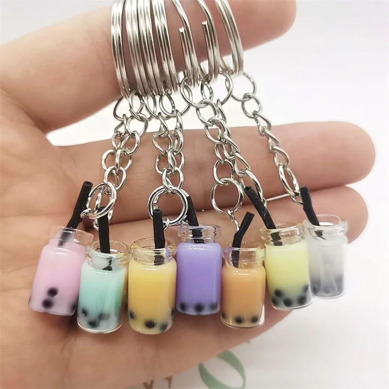 

Creative Bubble Tea Keychain Pendant Resin Simulation Mini Drink Cup Key Chains Hanging Ornaments Gift Cute Key Rings Jewelry