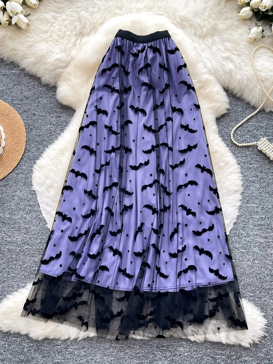 Women's Orange Mesh Patchwork Midi Skirt Vintage Y2K Gyaru A-Line Skirt Fashion Korean Style Elegant Long Skirt for Women Summer