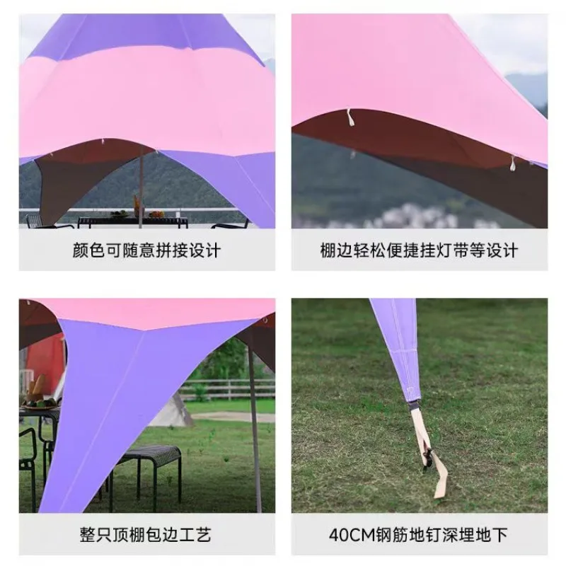 Single Peak Hexagonal Star‑Shaped Canopy Tent, Luxury Outdoor Sun Shelter For Camping Winter Warm‑Keeping Camp Site