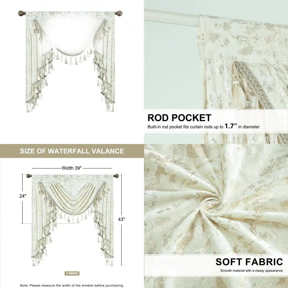 

Vintage Velvet Waterfall Valance with Beaded Tassels, 39 Wide, 1 Panel for Bedroom & Living Room