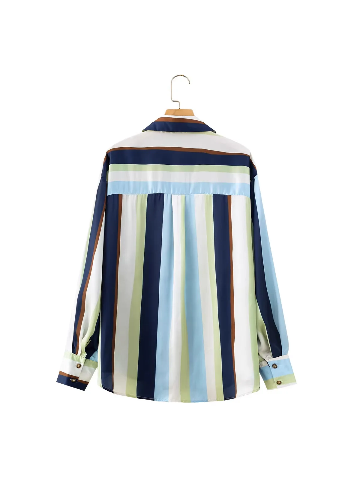 Withered Women's New Casual Long Sleeved Lapel Button Striped Silk Satin Texture Hanging Shirt