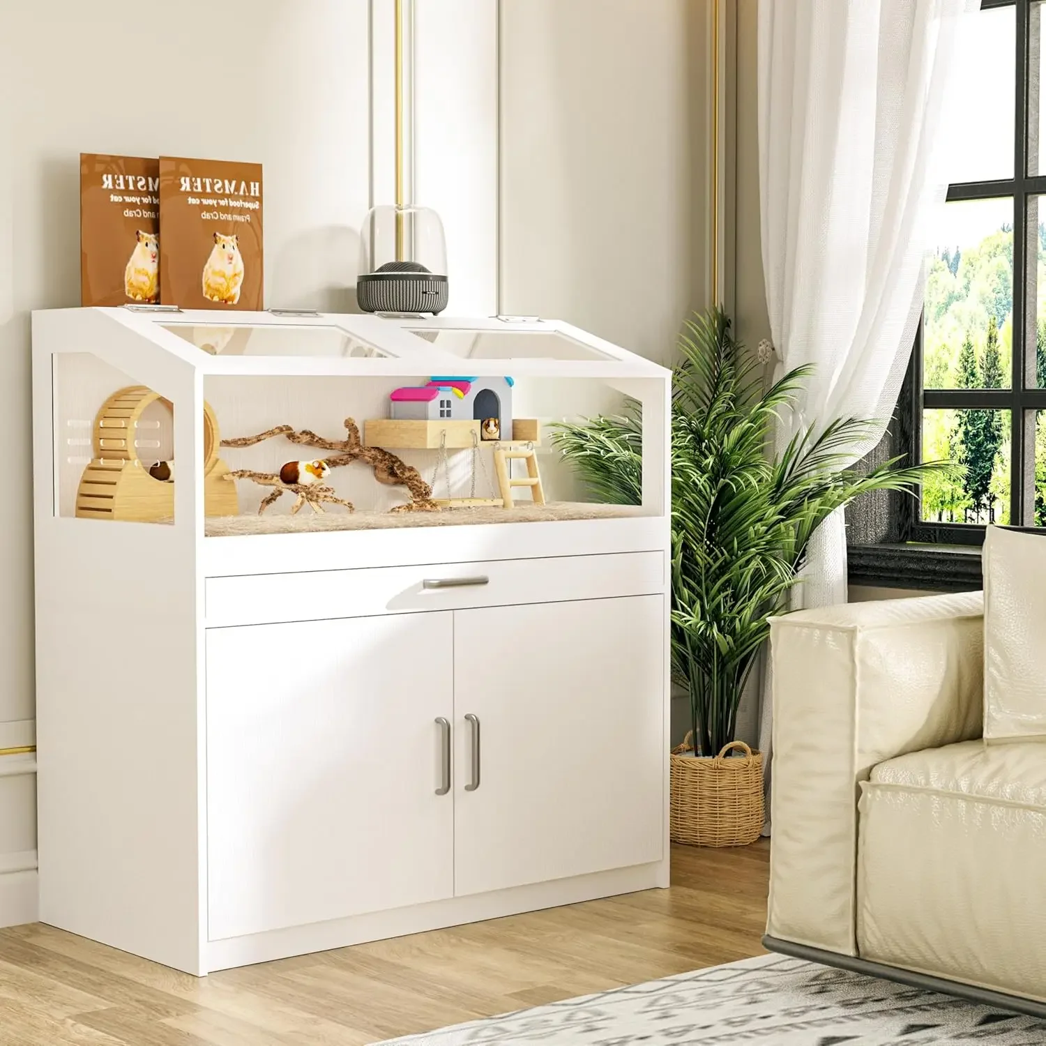 [سعر مخفض، حار بيع! ] قفص هامستر مع خزانة تخزين، قفص خنزير غينيا للحيوانات الصغيرة، قفص هامستر كبير وهيبيتا