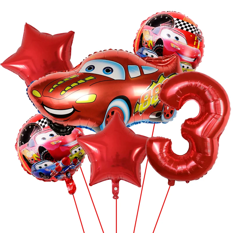 6Pcs Cartoon Disney Cars Story Lightning McQueen Foil Balloon Children\'s Birthday Party Decoration Balloon